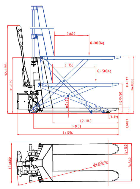 Electric high lift pallet truck